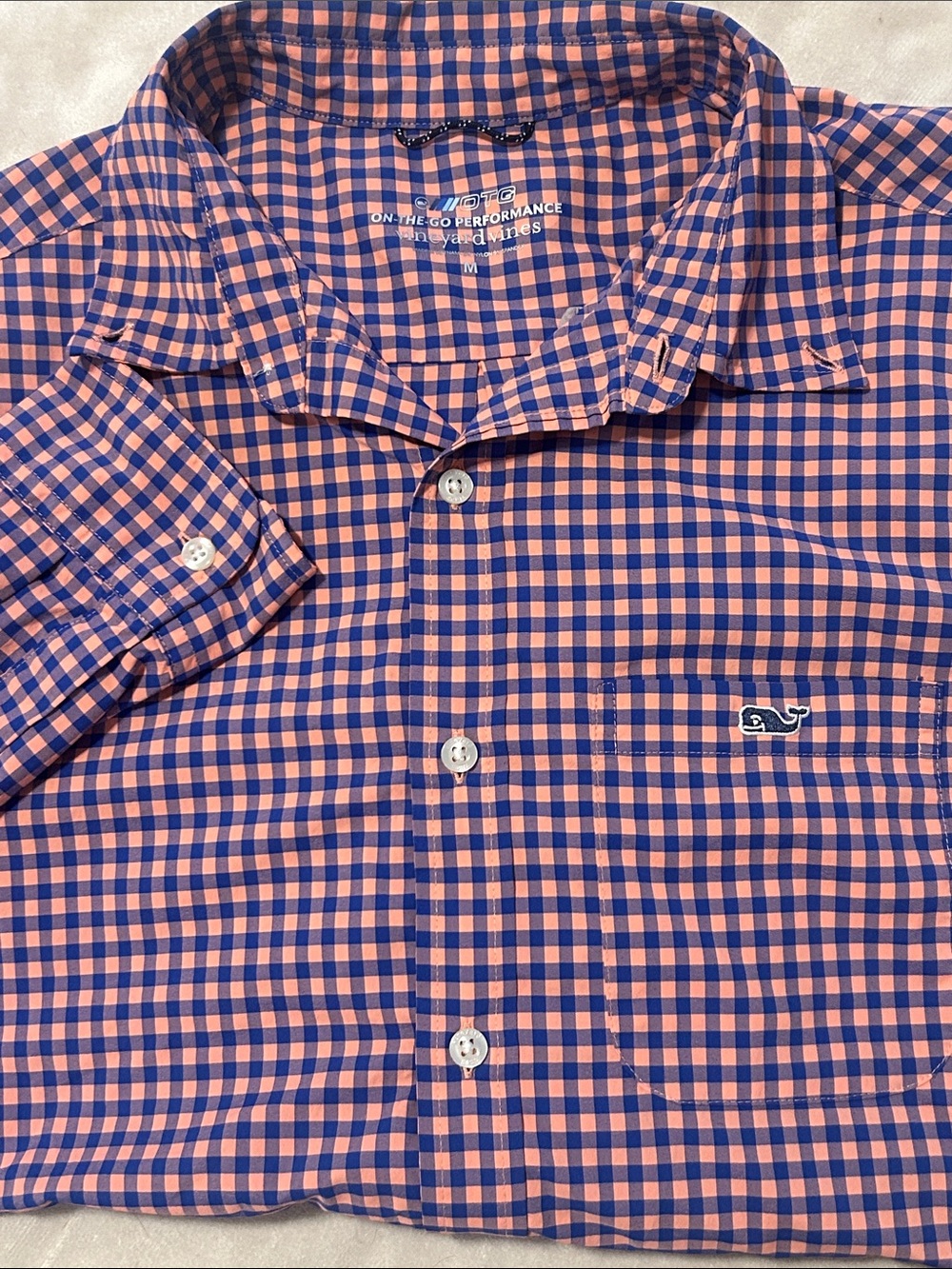 Vineyard Vines On-The-Go Performance Gingham Button Down Shirt Men Medium Blue
